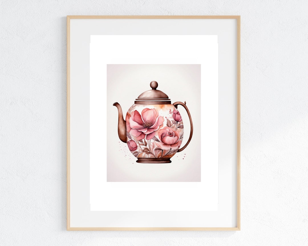 Pink Floral Teapot Wall Art Soft Feminine Colours Etsy