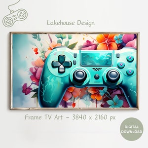 Floral Gamer Frame TV Art: Teal & Orange Controller (Digital Download)