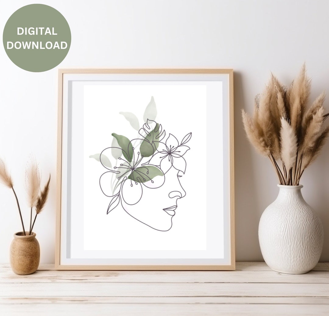 Floral Woman Line Art Print: Minimalist Wall Decor (digital Download ...