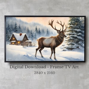 Christmas Samsung Frame TV Art, Farmhouse Painting, Christmas Wall Decor, Reindeer, Christmas Tree Farm, Digital Download Art for TV