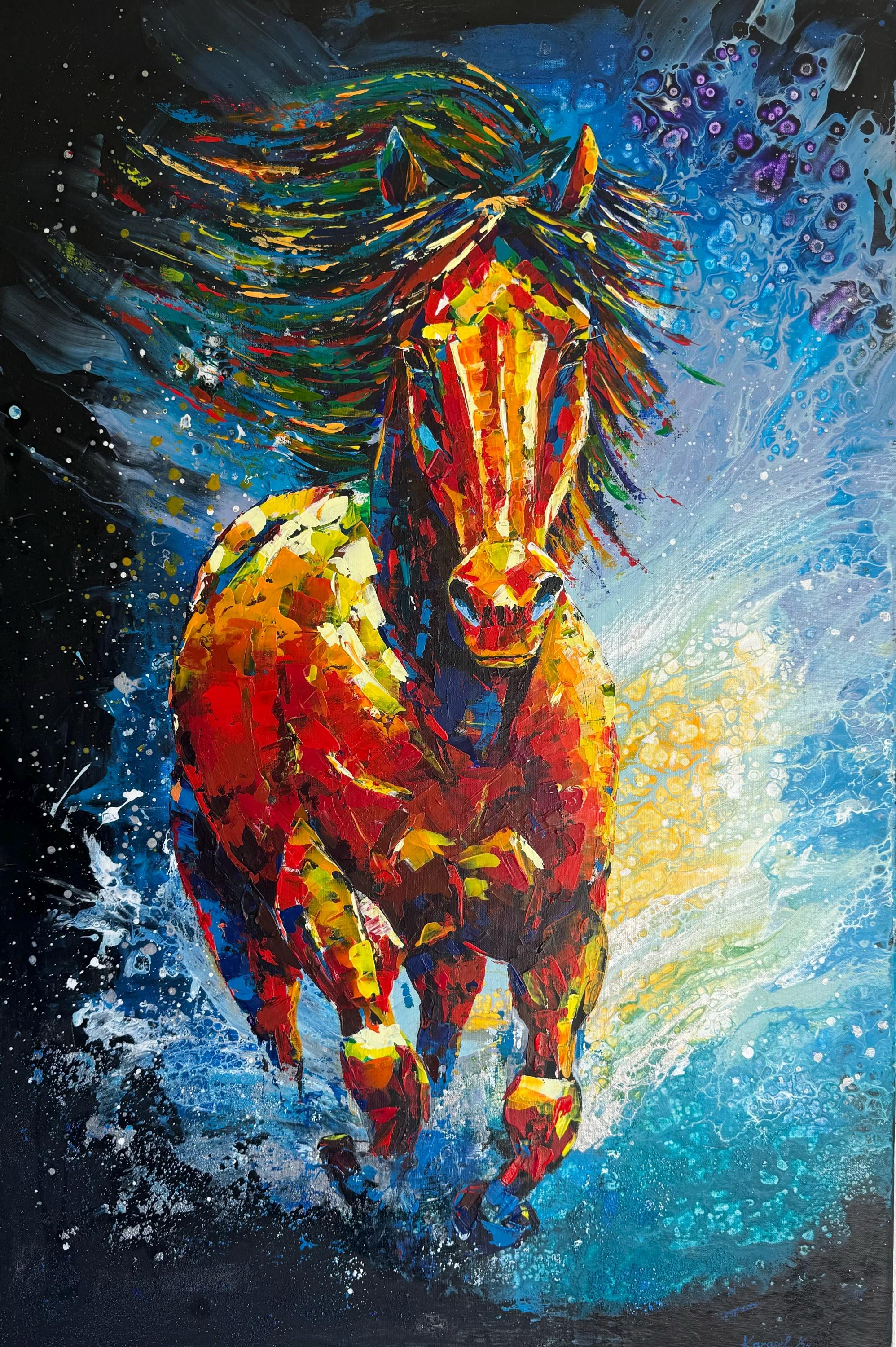 GALLOPING HORSE Acrylic, Original Art, Handmade, Impasto, Textured
