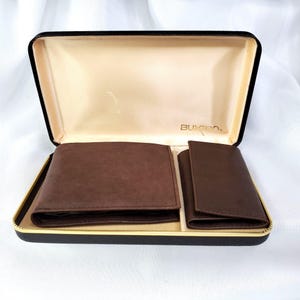 Buxton Natural Brown Mouton Leather Convertible Wallet Set With Keychain Holder