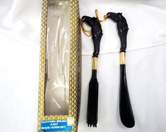 VTG Action Industries Clothes Brush & Shoe Horn Set Horse Head Handle Design