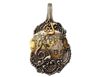 Vintage Silver Spoon Pendant Music Theme Piano Pendant 3.5 X 2 Inches