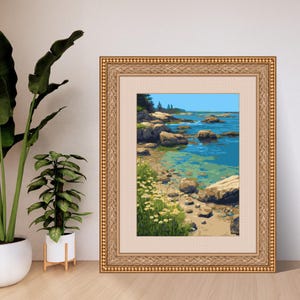 New England Rocky Coast Paint by Number Kit – Handmade Gouache DIY Painting