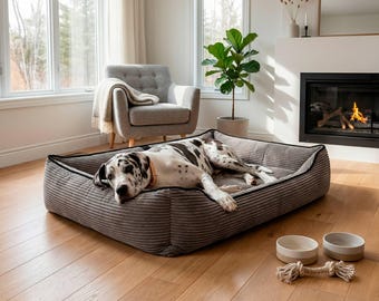 Brown Corduroy Orthopedic Dog Bed, Heavy Duty Large Breed Floor Cushion