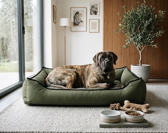 Extra großes wasserdichtes Hundebett, olivgrünes Haustiersofa im Freien, unterstützende Riesenrassecouch, waschbarer Bezug