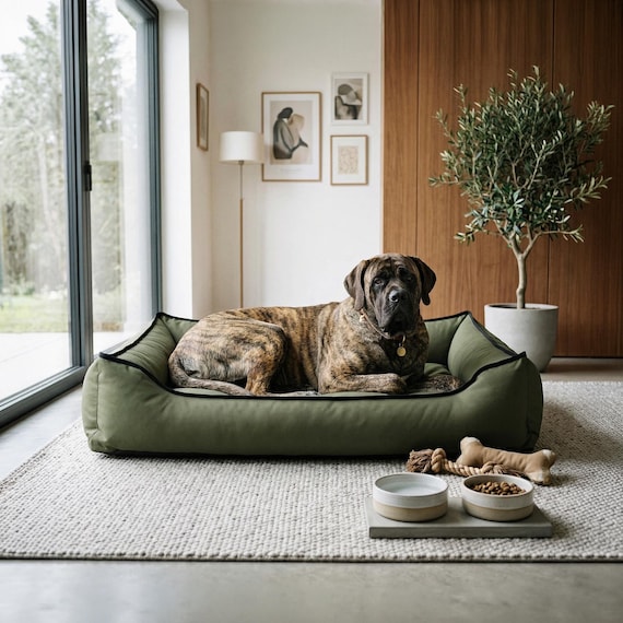 Extra Large Waterproof Dog Bed, Olive Green Outdoor Pet Sofa, Supportive Giant Breed Couch, Washable Cover