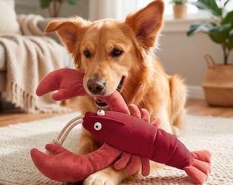 Juguete para perros con forma de langosta: juguete masticable de felpa duradero para perros.