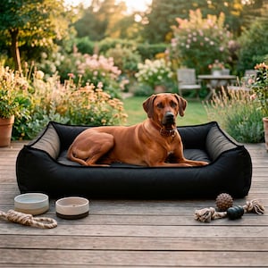 Lit imperméable noir pour chien, Canapé personnalisé pour animal de compagnie, Chaise longue durable pour chien de grande race, Housse lavable
