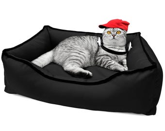 Cuccia per gatti nera impermeabile in tessuto Oxford, moderna e a prova di schizzi, con cuscino lavabile.