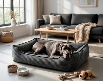 Giant Breed Grey Corduroy Dog Bed, Heavy Duty Large Dog Couch, Washable Cover