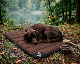 Braune wasserdichte aufrollbare Reisehundematte - tragbares Outdoor-Haustierbett für Camping, Parks