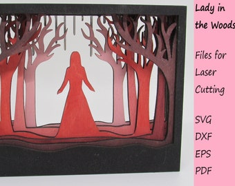 The Lady in the Woods Layered Wood Mini Scene; Digital SVG Files for Laser Cutting;  Instant download