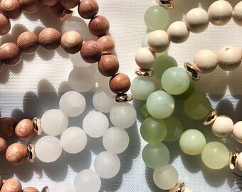 Handmade Jade & Rosewood Bracelet: Matte Quartz Gemstone Jewelry
