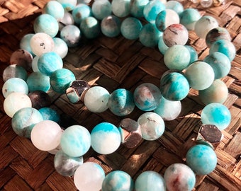 Amazonite Bracelet: Matte Brazil Gemstones with Hematite