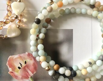 Amazonite Beaded Bracelet: Matte Gemstone, Gold Filled Spacer
