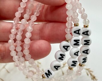 Mama Bracelet: Pink Rose Quartz & Gold Filled Beads