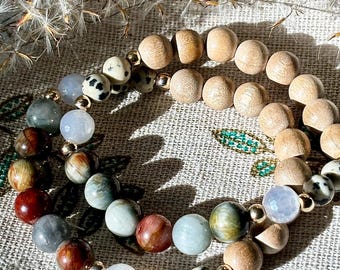 Handmade Gemstone Bracelet: Hawk Eye, Agate, Jasper & Driftwood