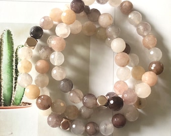 Handmade Berry Quartz Bracelet: Faceted Gemstone & Hematite