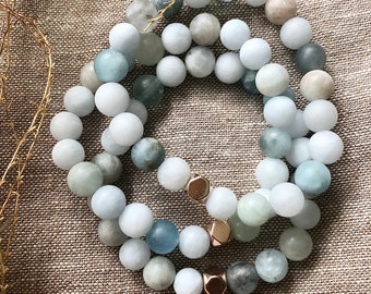Aquamarine Gemstone Bracelet: Handmade Azurite & Hematite Jewelry