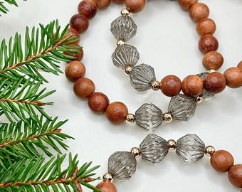 Czech Glass Bicone Bracelet: Sandalwood & Gold Filled Accents