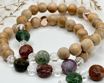 Handmade Jasper Coin Bracelet: Quartz, Hematite & Driftwood