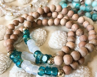 Teal Opal Czech Glass Bracelet: Rosewood Diffuser Jewelry