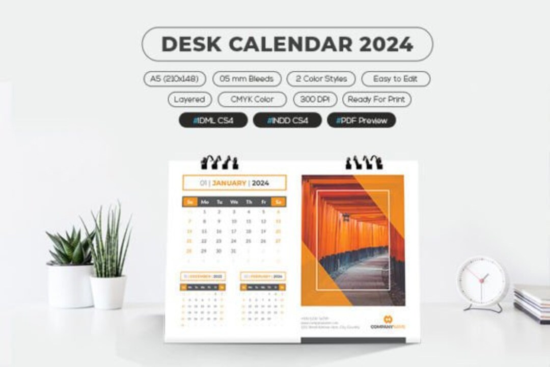Desk Calendar 2024 Printable, 2024 Calendar Download, Desk Calendar