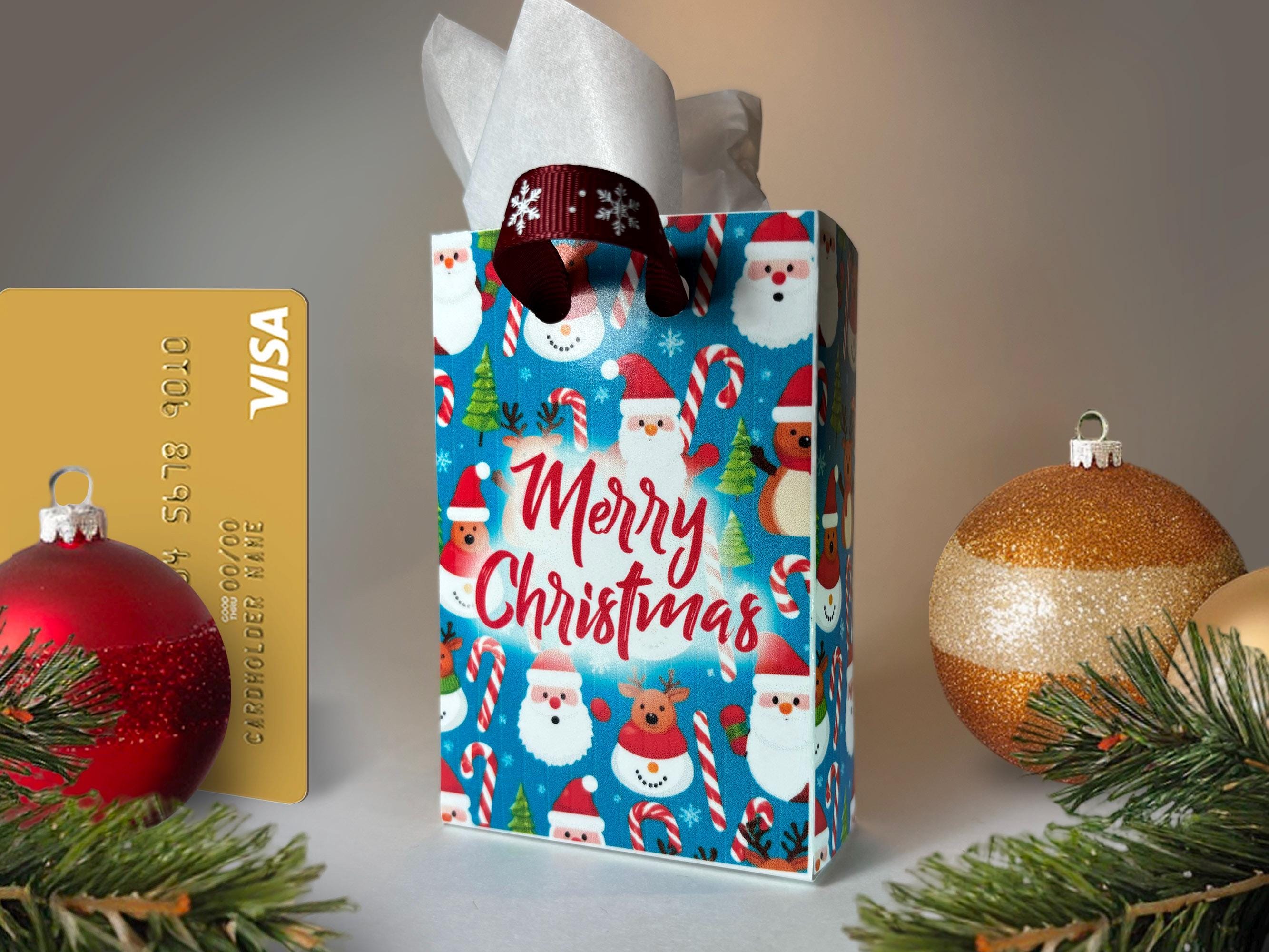 Christmas - Mini Gift Bag for Gift Cards - Santa Candy Cane