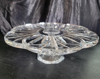 Vintage Crystal Cake Stand Block Wyndham Mouth Blown Hand Cut Gorgeous 12" D