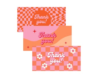 Retro Thank You Cards - Set of 30, Pink, Yellow & Orange