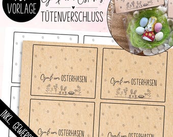 Druckvorlage Tütenverschluss Gruß vom Osterhasen PDF Vorlage zum Ausdrucken Tütenklappe Geschenkidee Mitbringsel Frohe Ostern to go