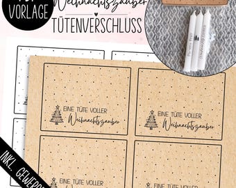 Druckvorlage Tütenverschluss Weihnachtszauber PDF Vorlage zum Ausdrucken  Frohe Weihnachten Tütenklappe Mitbringsel Keks Geschenkverpackung