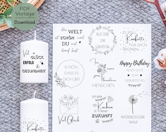 Birthday PDF template candle tattoo candle sticker design pillar candles happy birthday wish you good luck congratulations