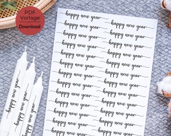 New Year's Eve PDF template candle tattoo Happy New Year 2026 candle stickers Happy New Year candles design New Year party souvenirs