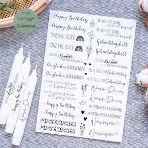 Geburtstag Kerzentattoo PDF Vorlage Happy Birthday Kerzensticker Geburtstagskerze Wunscherfüller Kerze gestalten Pustekuchen Glückwunsch