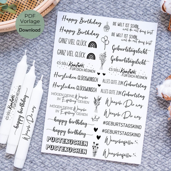 Geburtstag Kerzentattoo PDF Vorlage Happy Birthday Kerzensticker Geburtstagskerze Wunscherfüller Kerze gestalten Pustekuchen Glückwunsch