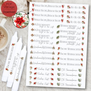Christmas PDF template candle tattoo candle file candle sticker design Merry Christmas Oh Christmas tree colorful watercolor vintage rustic