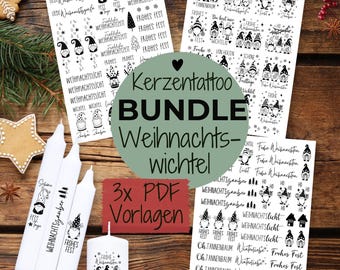 Christmas elf bundle candle tattoo PDF template package Merry Christmas festival candle file candle design Christmas light candle sticker