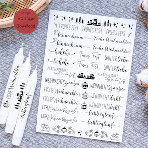 Christmas PDF template candle tattoo candle sticker Merry Christmas candle file design Oh Christmas tree Christmas magic Christmas light greeting