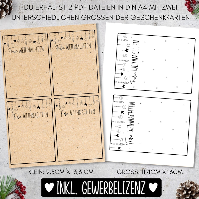 Druckvorlage Frohe Weihnachten als PDF Vorlage  in 2 Größen inkl. Gewerbelizenz zum Ausdrucken als Download Datei Geschenkkarte Mitbringsel mit Raysin als Weihnachtsgeschenkidee