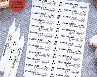 Sparkling Christmas Greetings Candle Tattoo PDF Template Stars Candle File Candle Sticker Merry Christmas Christmas Greetings Christmas Light