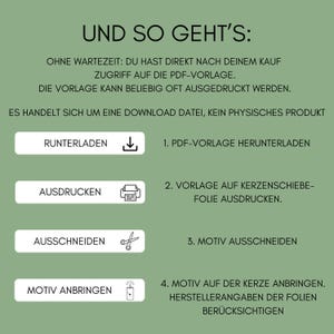 Anleitung der Frohe Weihnachten Kerzendatei als PDF Vorlage in Form eines digitalen Downloads zum Gestalten von Kerzen mit Wasserschiebefolie