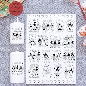 Puede incluir: Una hoja de pegatinas imprimibles en blanco y negro con gnomos con lemas navideños. Los lemas incluyen "Frohe Weihnachten", "Wichtel", "Tannenbaum", "Du bist mir Wichtelig", "Frohes Fest", "Von Herzen fur dich", "Schone Festtage", "Frohe Weihnachten", "Wichtige Weihnachtsgraße", "Frohes Fest", "Wichtel Licht" y "Frohe Weihnachten".