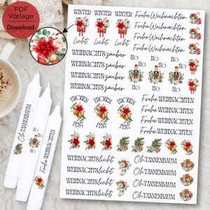 Christmas PDF template candle tattoo candle file candle sticker design Merry Christmas Oh Christmas tree colorful watercolor vintage rustic