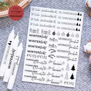 Weihnachten Kerzentattoo PDF Vorlage Kerzensticker Kerzen gestalten Advent Frohe Weihnachten Oh Tannenbaum Winterlicht