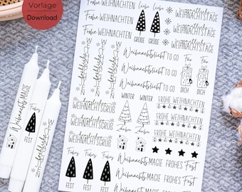 Christmas candle tattoo PDF template candle file candle sticker Happy Holidays Merry Christmas Oh Christmas Tree Christmas Light Christmas Greeting