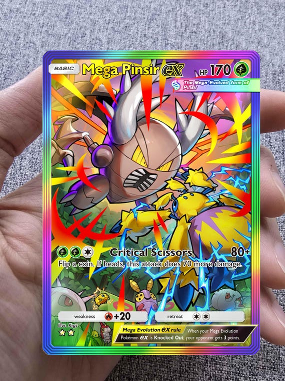 Custom, Holographic, Glossy, Pocket TCG Handcrafted Pokmon Cards - Mega  Pinsir ex Rainbow B1 Mega Rising