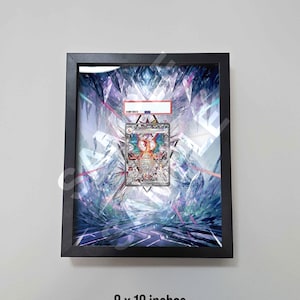 May include: A framed artwork, measuring 20.3 x 25.4 cm, showcasing a fantasy illustration with a central figure and a background of crystalline structures. The frame is black, and the artwork has a vibrant color palette.